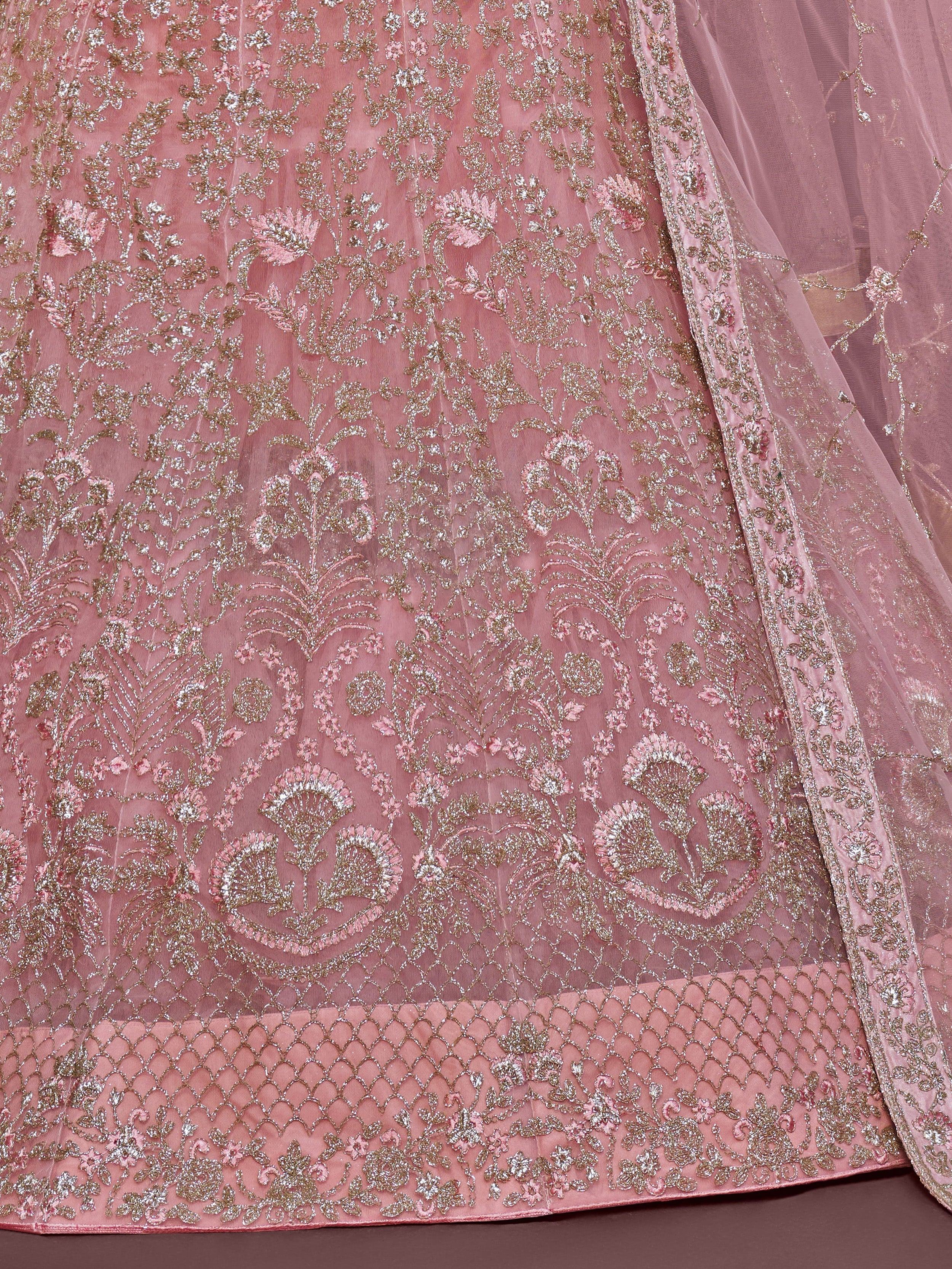 Enchanting Light Pink Embroidered Soft Net Wedding wear Lehenga Choli