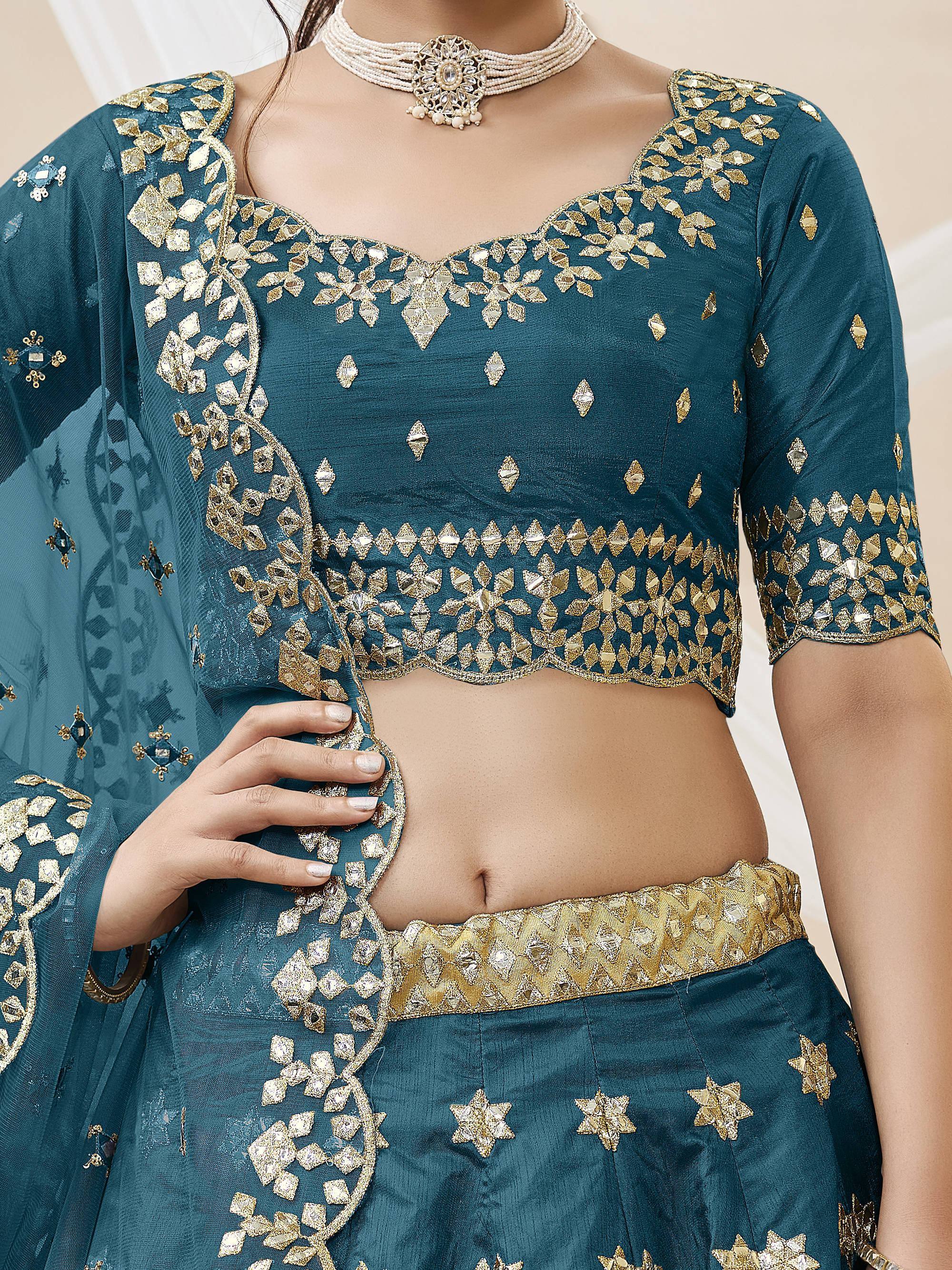 Classic Blue Embroidered Silk Engagement Wear Plus Size Lehenga Choli