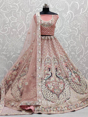 Beautiful Pink Thread Work Georgette Reception Wear Lehenga Choli