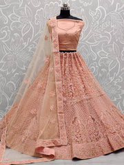 Captivating Peach Dori Work Net Wedding Wear Lehenga Choli