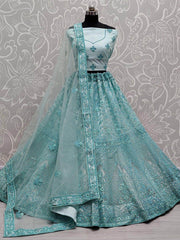 Alluring Sky Blue Dori Work Net Wedding Wear Lehenga Choli