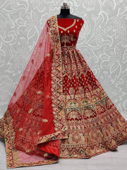 Scrumptious Red Dori Work Velvet Bridal Wear Lehenga Choli