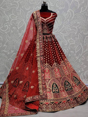 Beautiful Maroon Thread Embroidery Velvet Bridal Wear Lehenga Choli