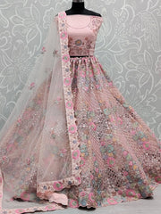 Invaluable Pink Sequins Embroidered Net Wedding Wear Lehenga Choli