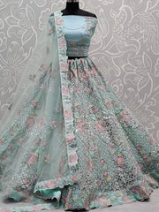 Gorgeous Blue Sequins Embroidered Net Wedding Wear Lehenga Choli