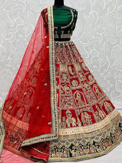 Superb Maroon & Green Dori Embroidered Silk Bridal Panetar Lehenga Choli