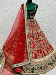 Beautiful Red & Green Embroidered Silk Bridal Panetar Lehenga Choli