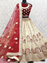 Awesome Off-White Dori Embroidered Silk Bridal Wear Lehenga Choli