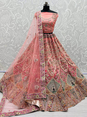 Amazing Pink Patch Work Net Bridal Wear Lehenga Choli
