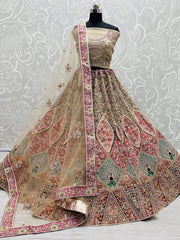 Stunning Sage Green Patch Work Net Bridal Wear Lehenga Choli