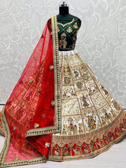 Superior Red & White Handwork Silk Bridal Panetar Lehenga Choli