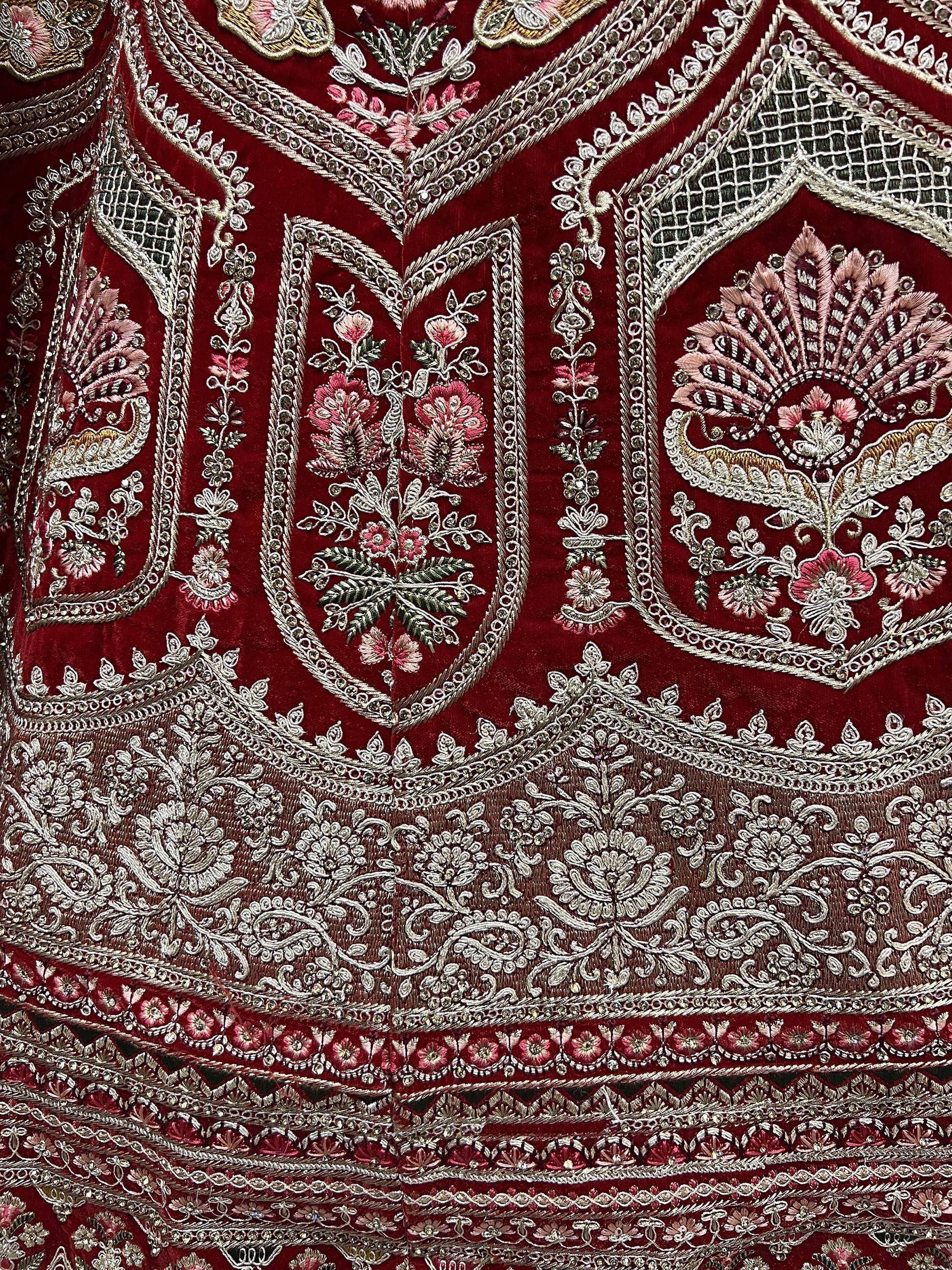 Hot Rose Red Velvet Embroidered Bridal Wear Lehenga Choli