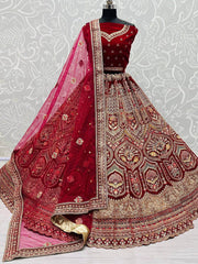 Rani Pink Heavy Embroidered Velvet Bridal Wedding Wear Lehenga Choli