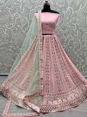 Gorgeous Pink Georgette Embroidered Wedding Wear Lehenga Choli