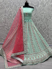 Sky Blue Georgette Thread Embroidered Work Wedding Lehenga Choli