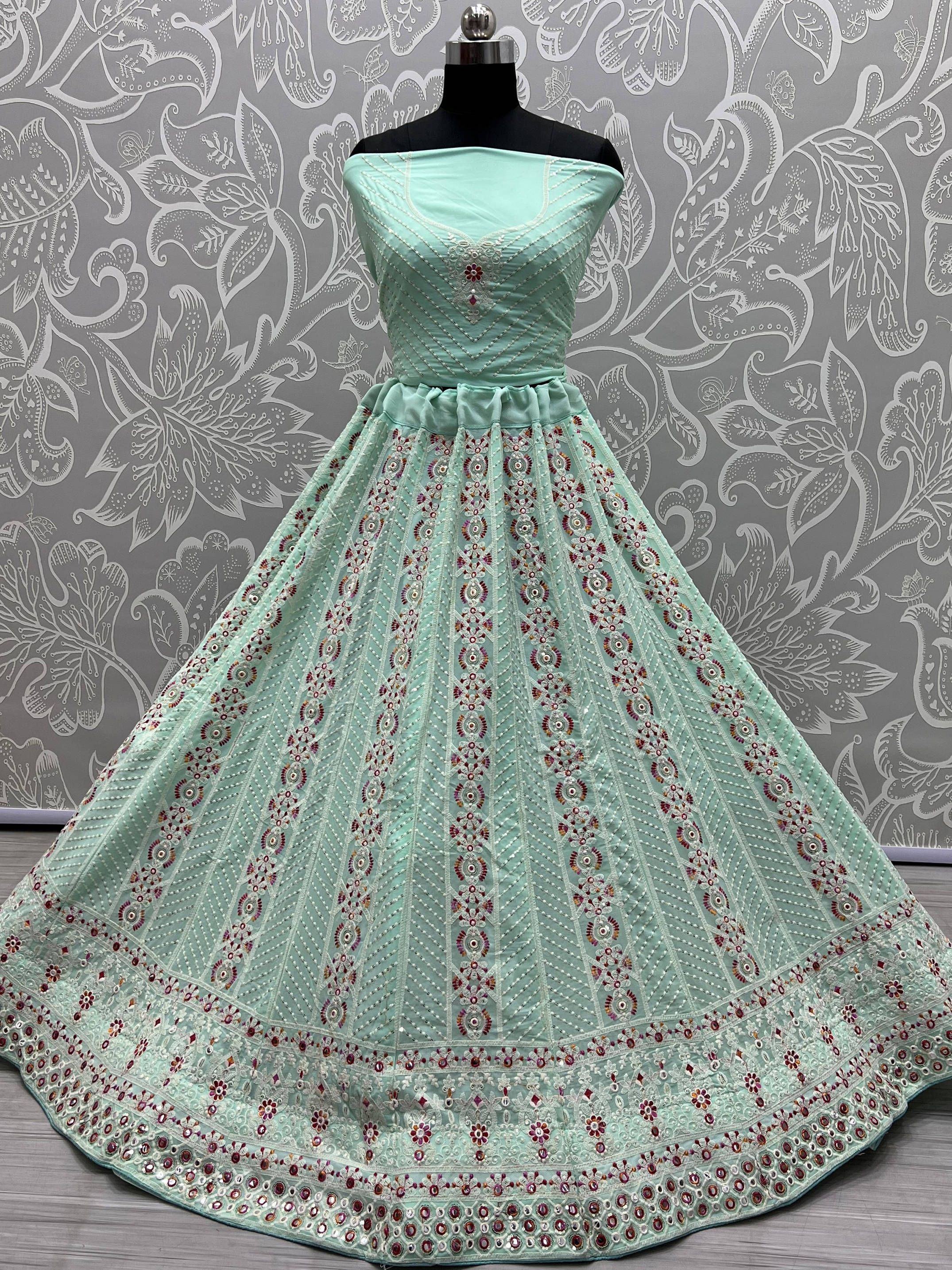 Sky Blue Georgette Thread Embroidered Work Wedding Lehenga Choli
