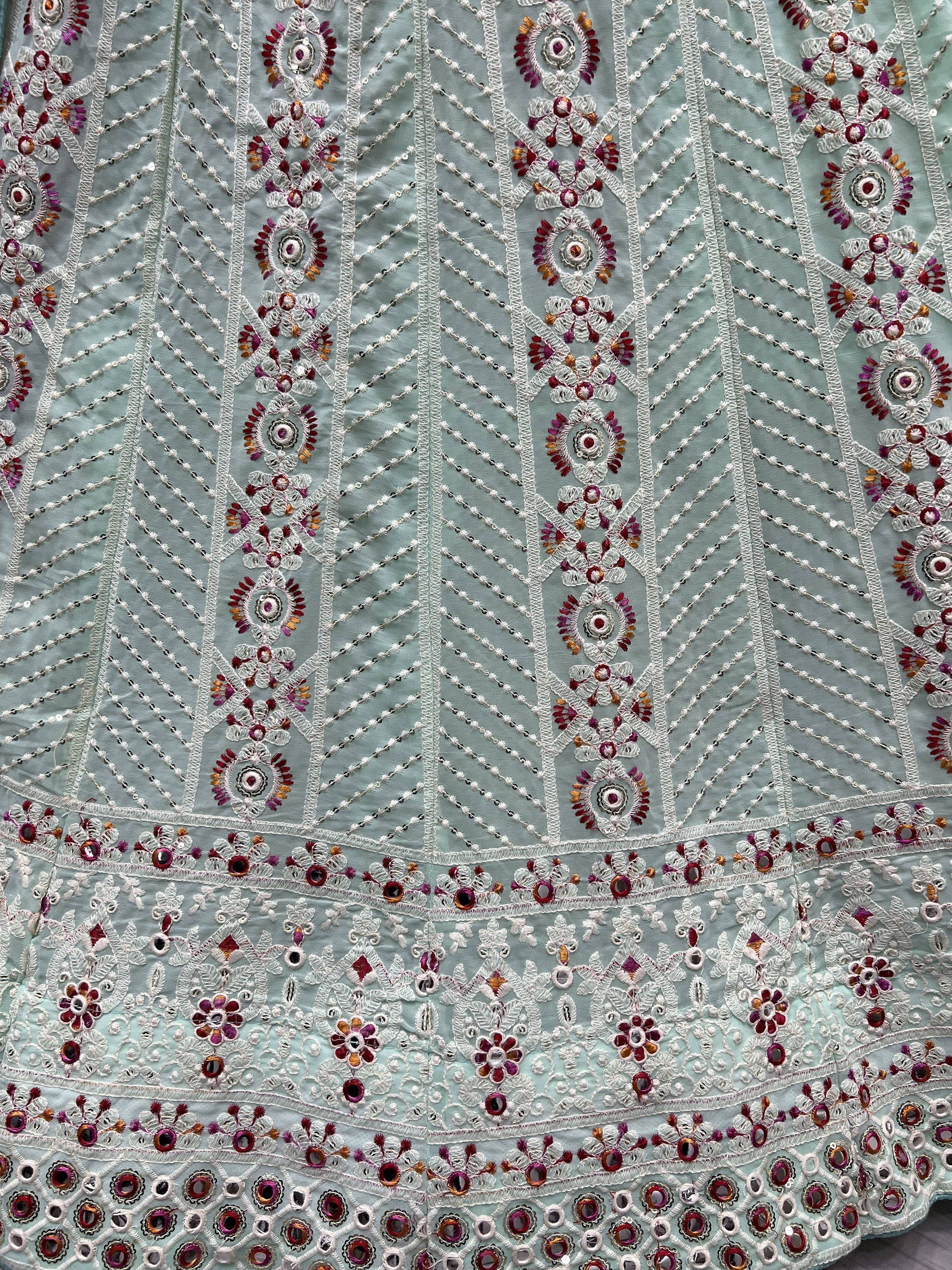 Sky Blue Georgette Thread Embroidered Work Wedding Lehenga Choli