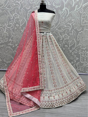 Elegant Off-White Georgette Wedding Lehenga Choli With Dupatta