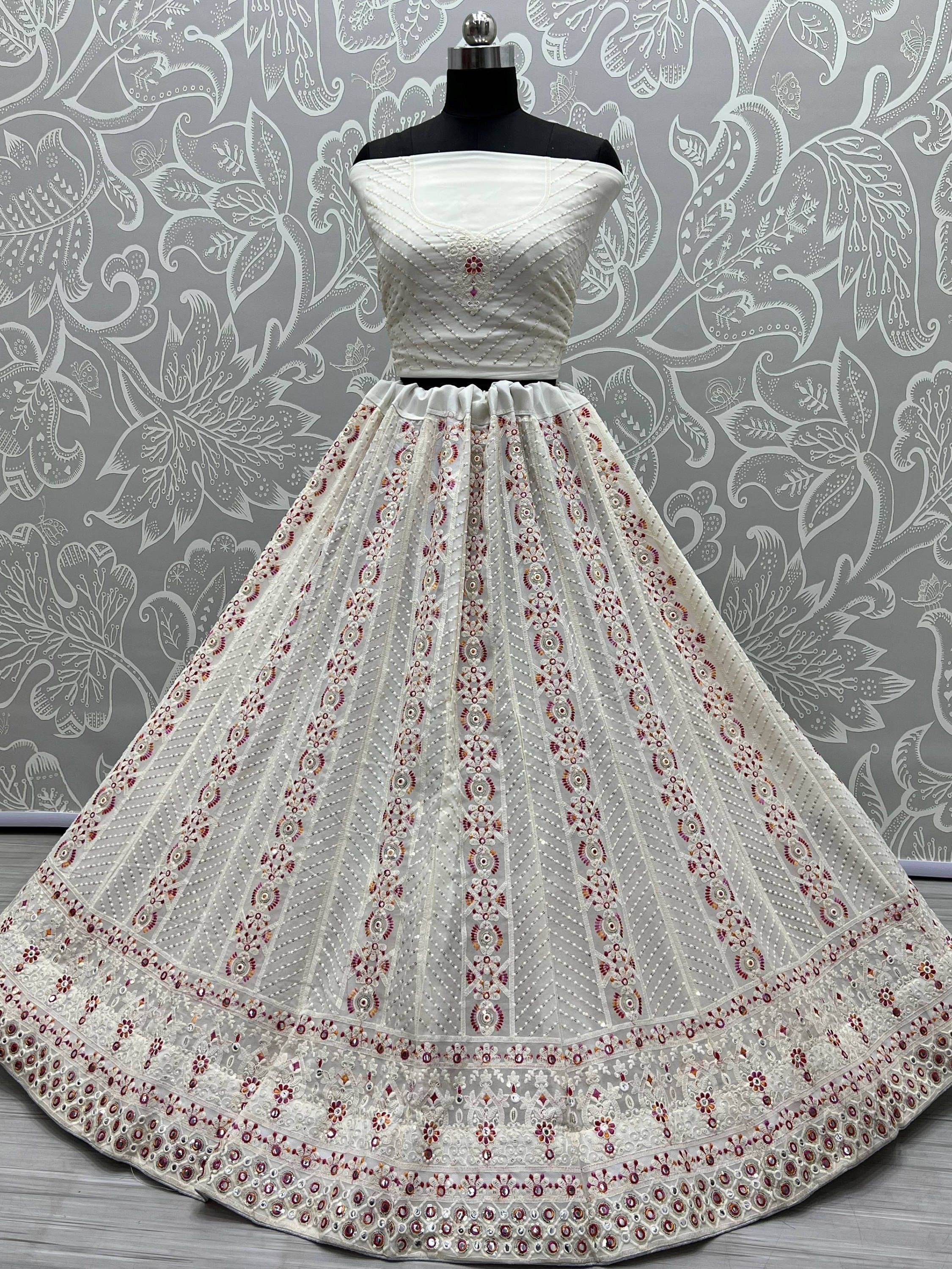 Elegant Off-White Georgette Wedding Lehenga Choli With Dupatta
