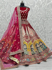 Stupendous Pink Multi-Thread Sequins Velvet Bridal Lehenga Choli