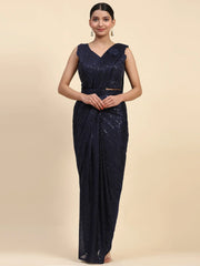 Charming Navy Blue Sequins Lycra Party Wear Pre-Stitched Saree