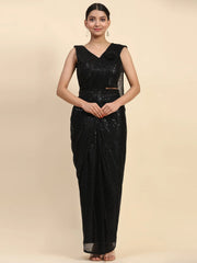 Precious Black Sequins Lycra Reception Wear Read To Wear Saree