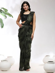 Stylish Green Satin Festival Wear Saree With Blouse