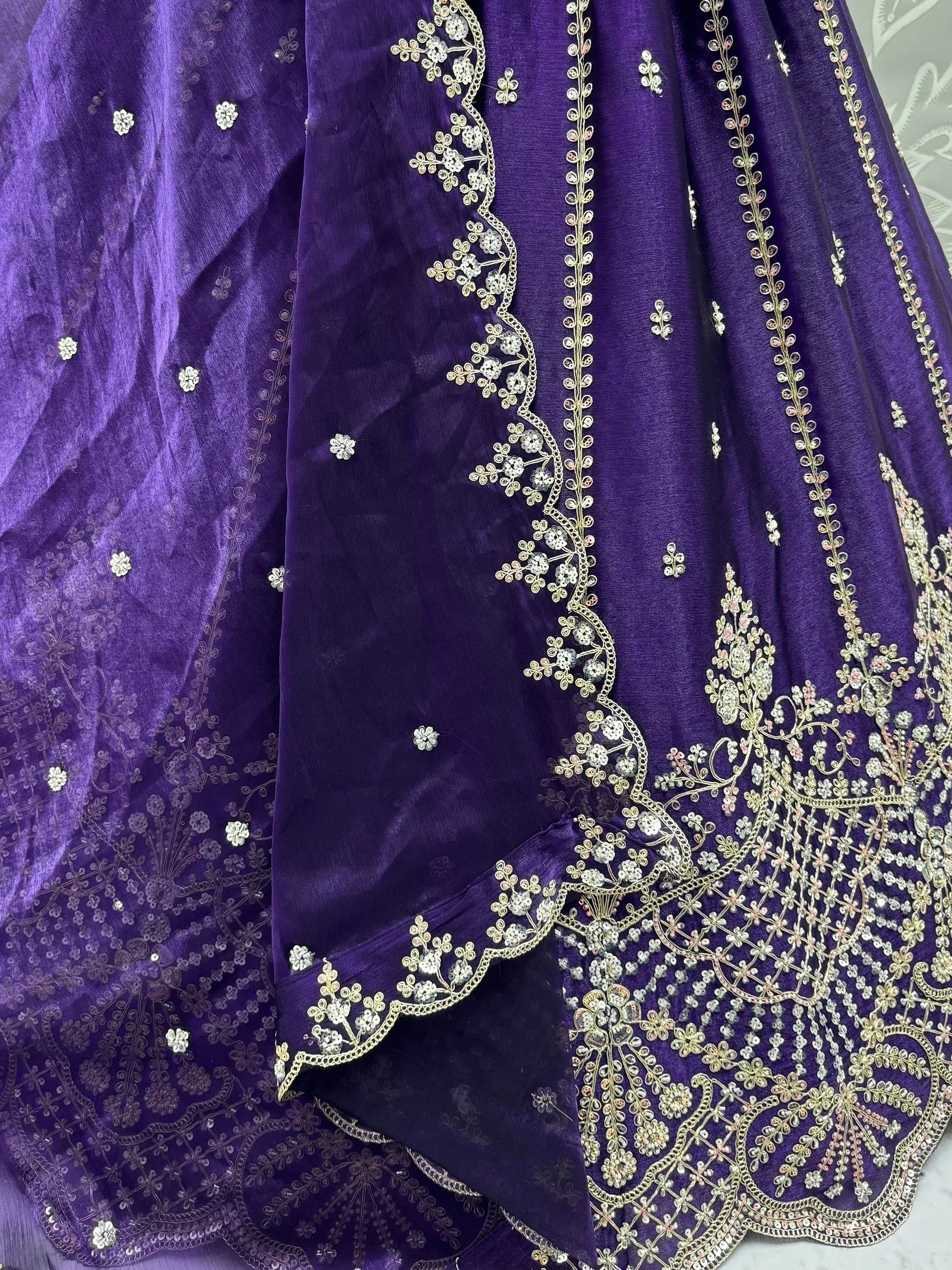 Charming Purple Dori Work Satin Wedding Wear Lehenga Choli