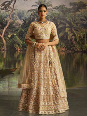 Captivating Cream Net Dori Embroidered Engagement Wear Lehenga Choli