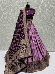 Desirable Pink Georgette Satin Zari Weaving Wedding Lehenga Choli