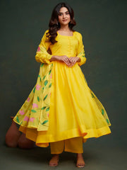 Stunning Yellow Organza Haldi Wear Anarkali Suit With Printed Dupatta