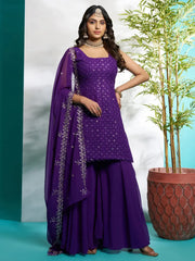 Bewitching Purple Zari Embroidered Georgette Festival Wear Palazzo Suit