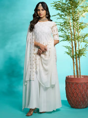 Fascinating White Zari Embroidered Georgette Traditional Palazzo Suit