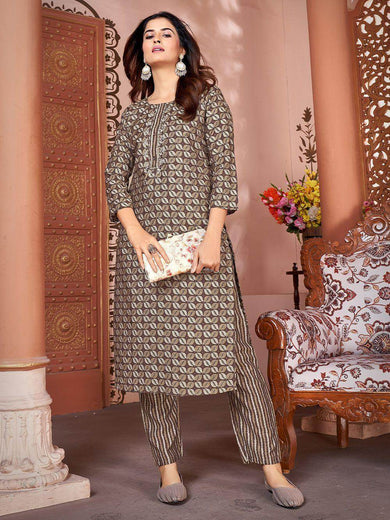 Captivating Brown Digital Printed Rayon Traditional Pant Suit