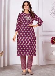 Fabulous Wine Digital Printed Rayon Casual Wear Pant Suit