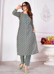 Attractive Blue Digital Printed Rayon Traditional Readymade Pant Suit