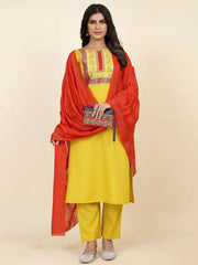 Gorgeous Yellow Floral Printed Crepe Festival Wear Pant Suit