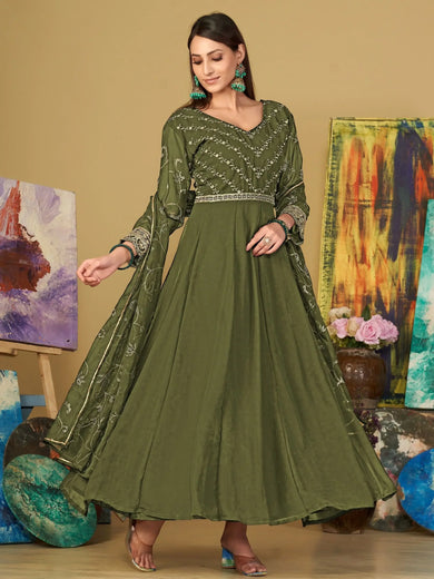 Stunning Light Green Embroidered Georgette Anarkali Suit With Dupatta