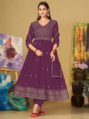 Bewitching Purple Embroidered Georgette Function Wear Anarkali Suit
