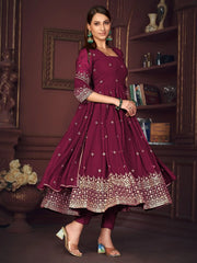 Bewitching Dark Pink Embroidered Georgette Festival Wear Anarkali Suit