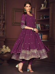 Glamorous Purple Embroidered Georgette Function Wear Anarkali Suit