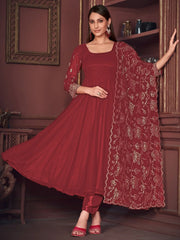 Attractive Maroon Embroidered Georgette Function Wear Anarkali Suit