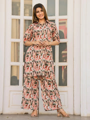 Pretty Multi-Color Printed Cotton Event Wear Top Palazzo Co-Ord Set