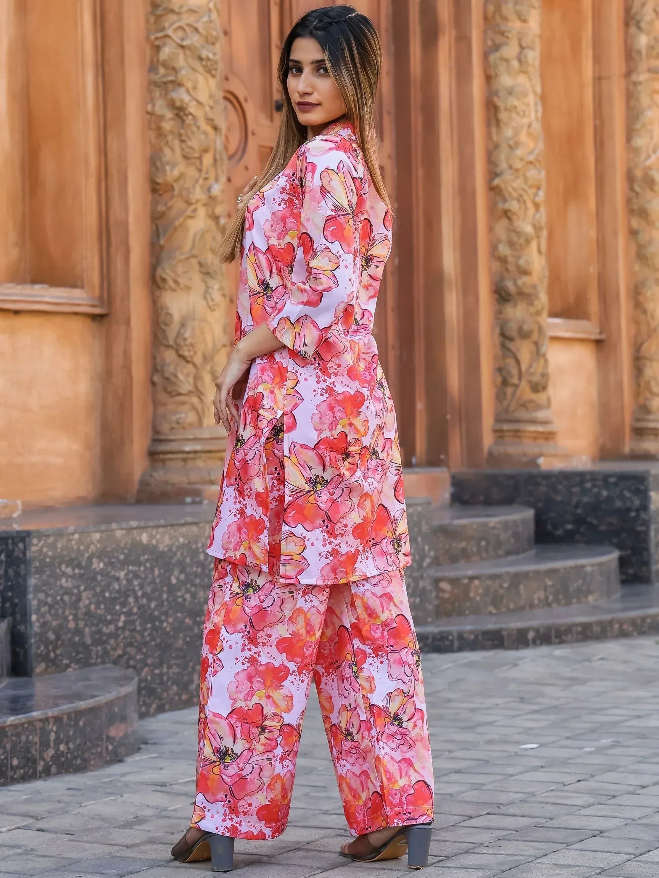 Floral print salwar kameez with wide pants, ethnic Indian wear for women