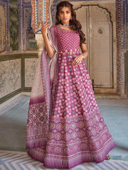 Incredible Purple Digital Printed Dola Silk Event Wear Gown With Dupatta
