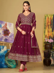 Fascinating Dark Pink Sequins Georgette Event Wear Anarkali Suit