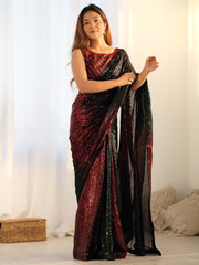 Bewitching Black Sequins Georgette Party Wear Saree With Blouse