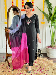 Bewitching Black Thread Embroidered Viscose Event Wear Pant Suit
