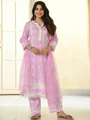 Beautiful Pink Digital Printed Cotton Festival Wear Pant Suit