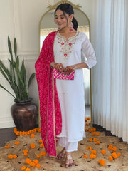 Beautiful White Embroidered Viscose Traditional Pant Suit With Dupatta
